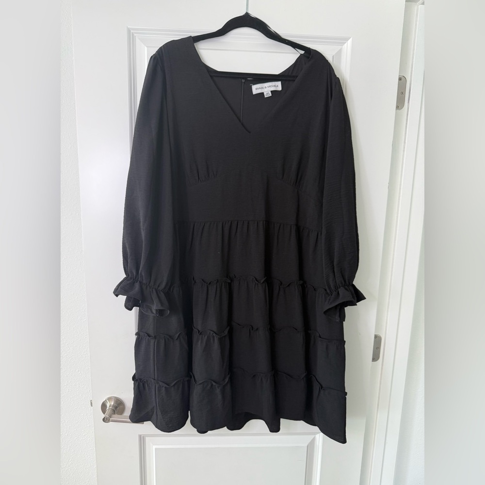 Black Ruffled Tiered Sundress with Bishop Sleeves